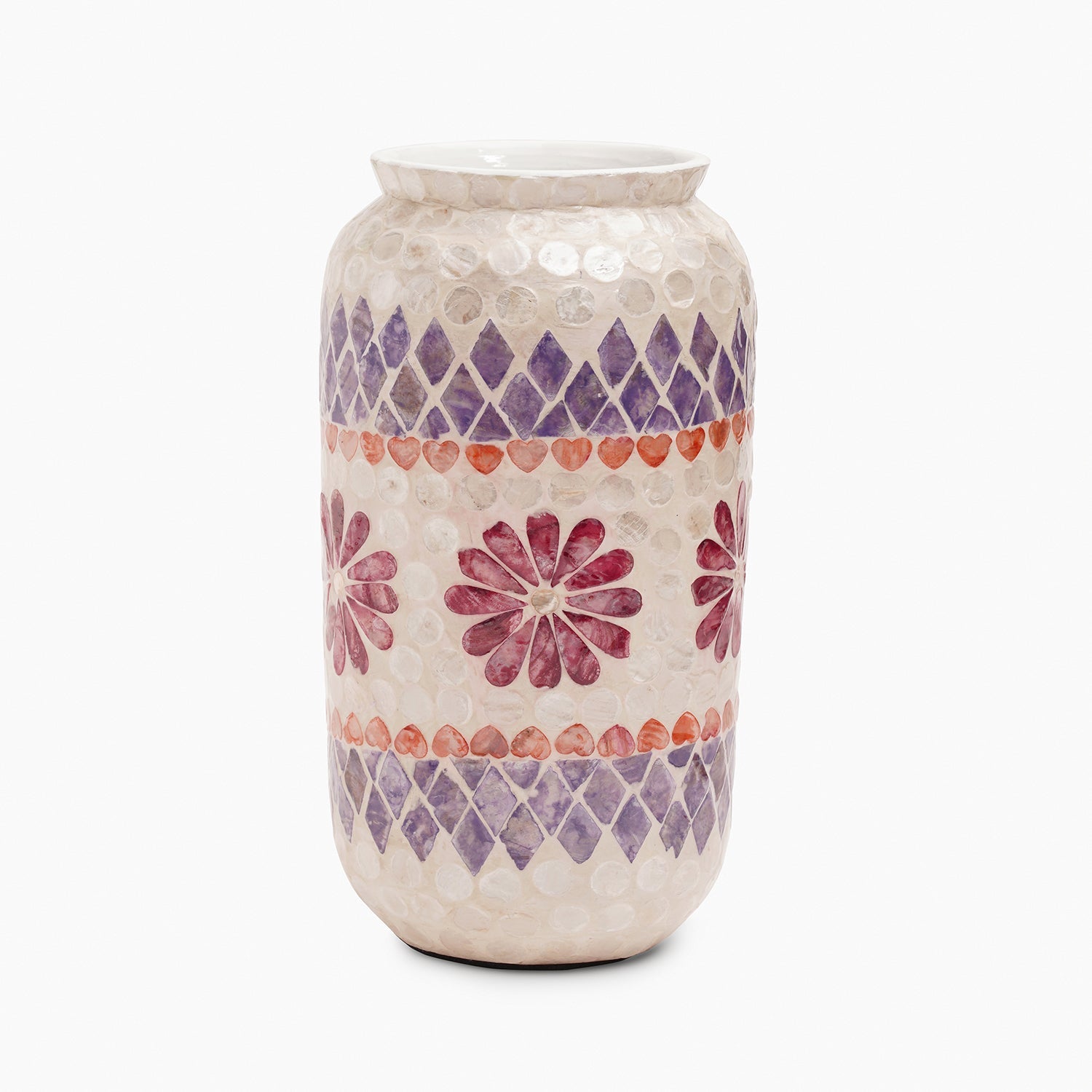 Purple & Orange Floral Print Capiz Shell Vase - Small