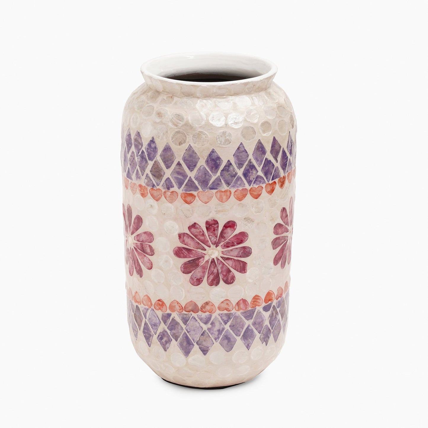 Purple & Orange Floral Print Capiz Shell Vase - Small