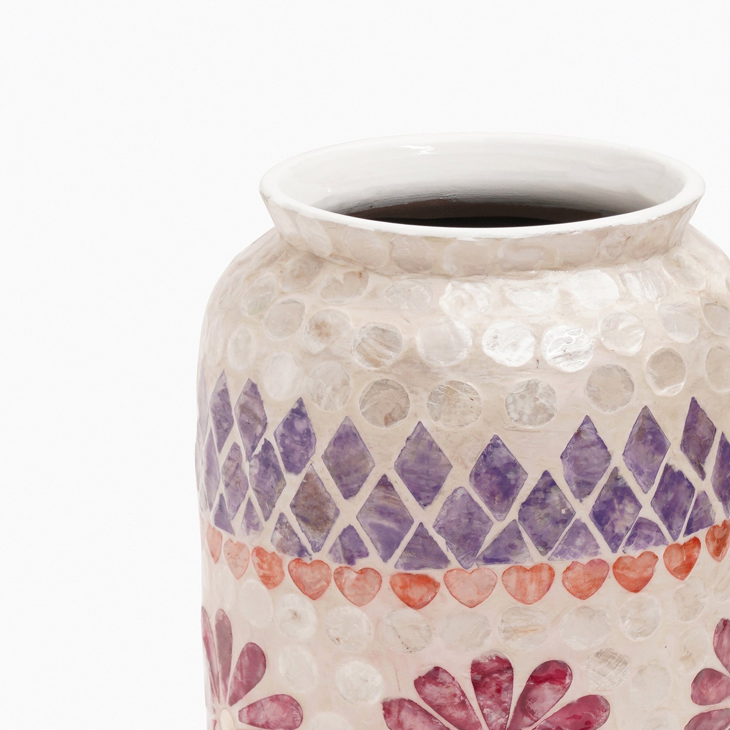 Purple & Orange Floral Print Capiz Shell Vase - Small
