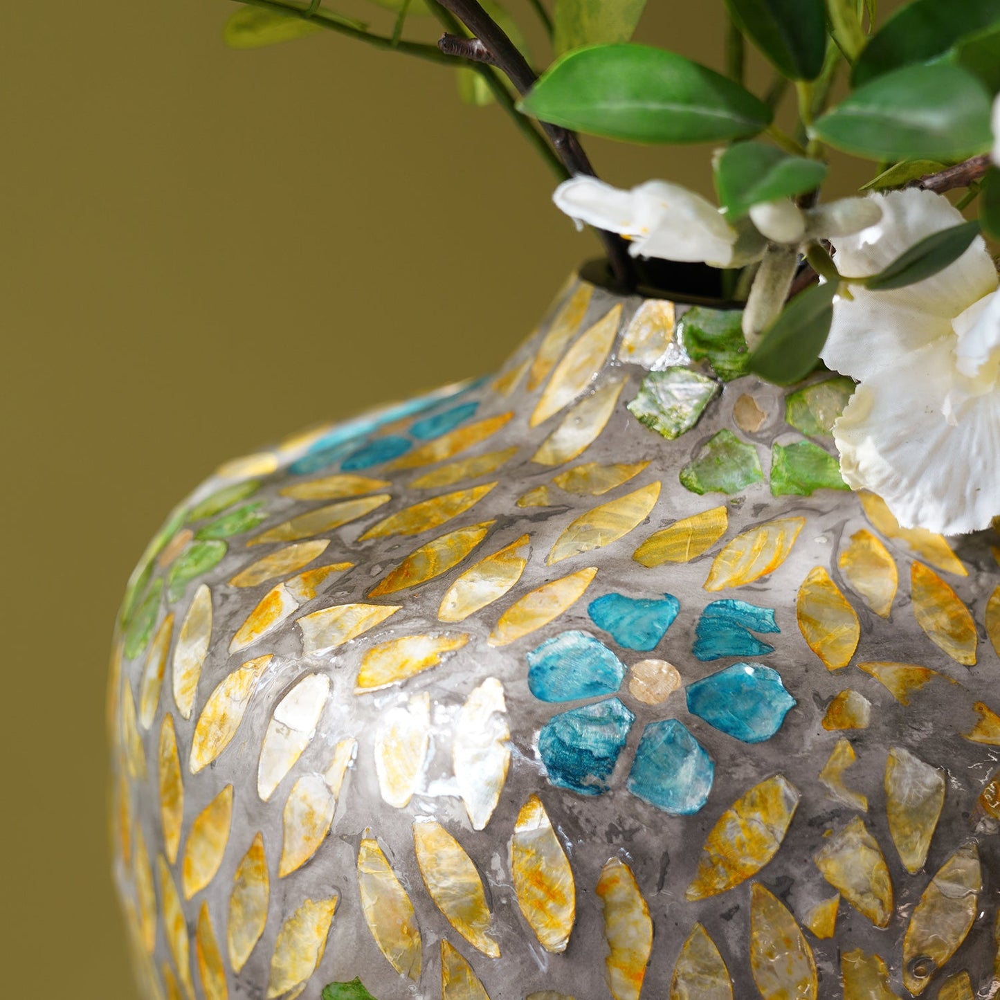 Blue & Green Bamboo  Round Vase - Small