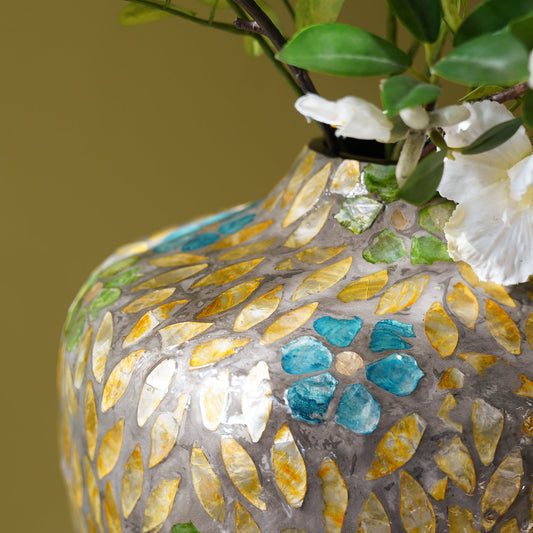 Blue & Green Bamboo  Round Vase - Small
