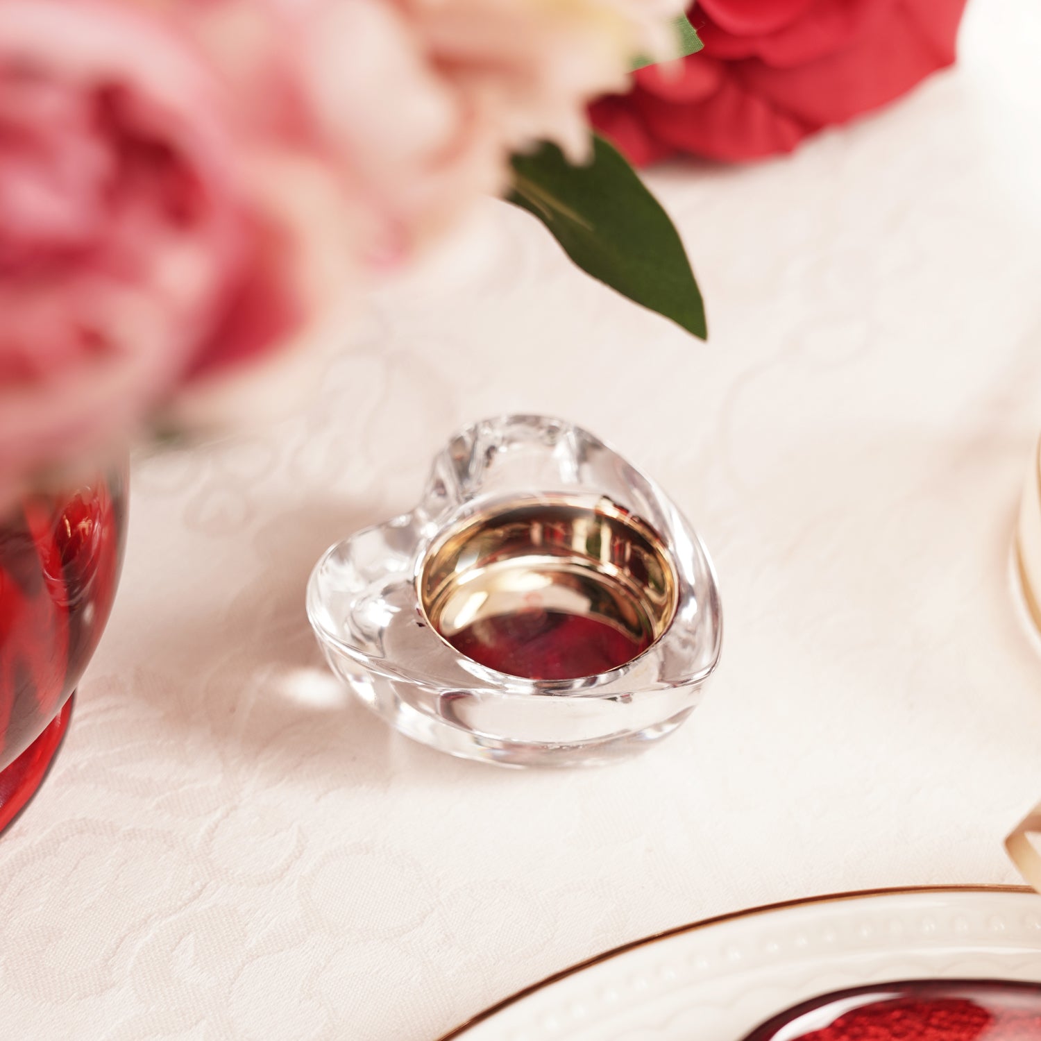 Silver Glass Heart Shaped Tealight Holder