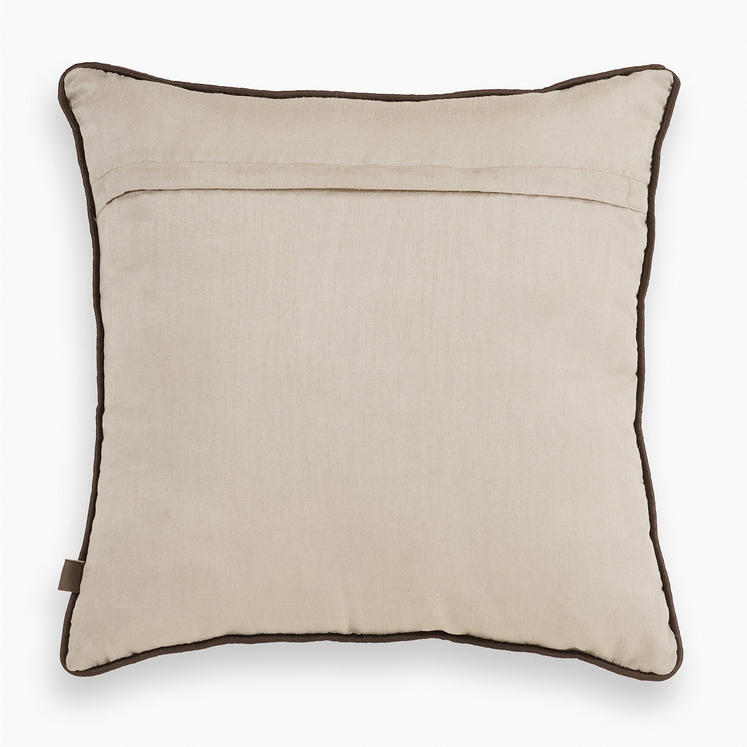 Beige & Brown Floral Embroidered Square Cushion Cover