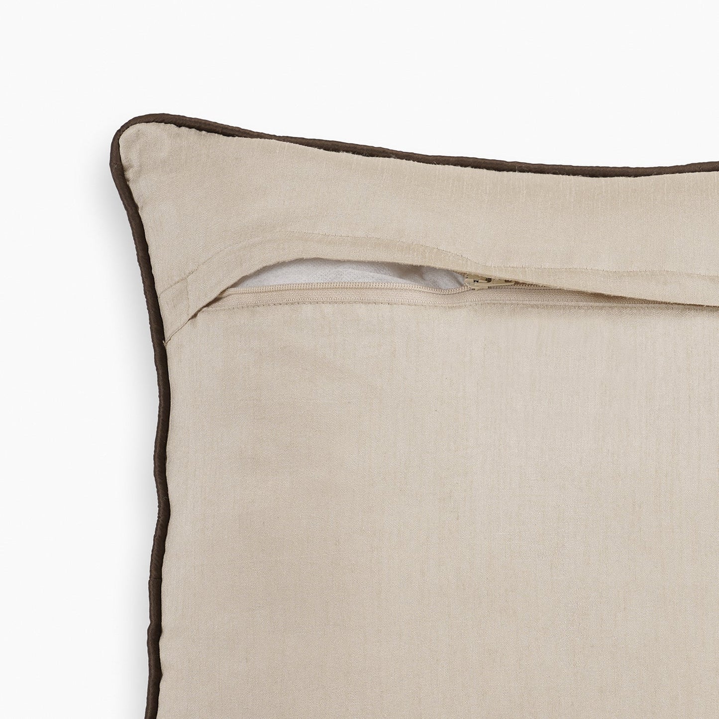 Beige & Brown Floral Embroidered Square Cushion Cover