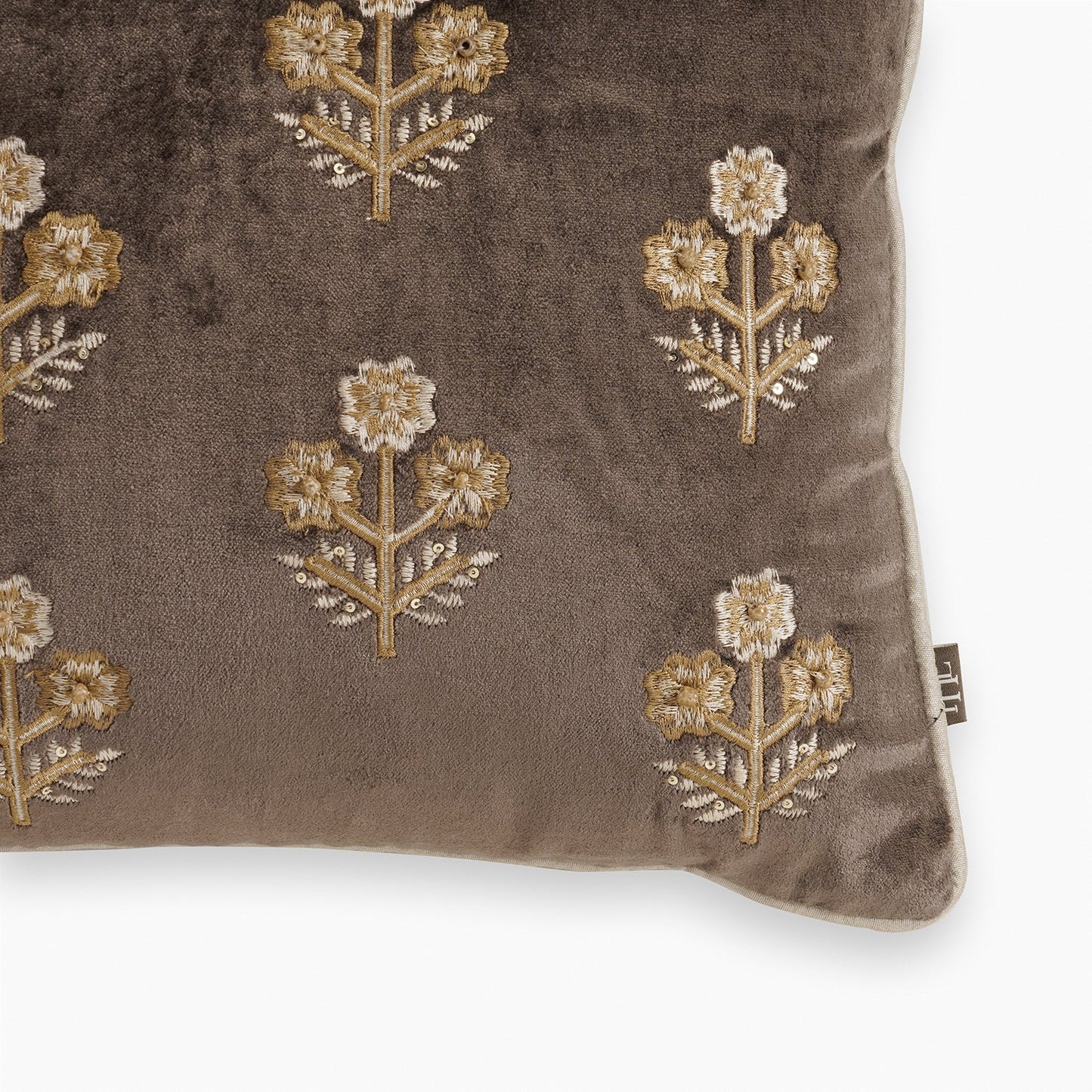 Brown Floral Embroidered Rectangle Cushion Cover