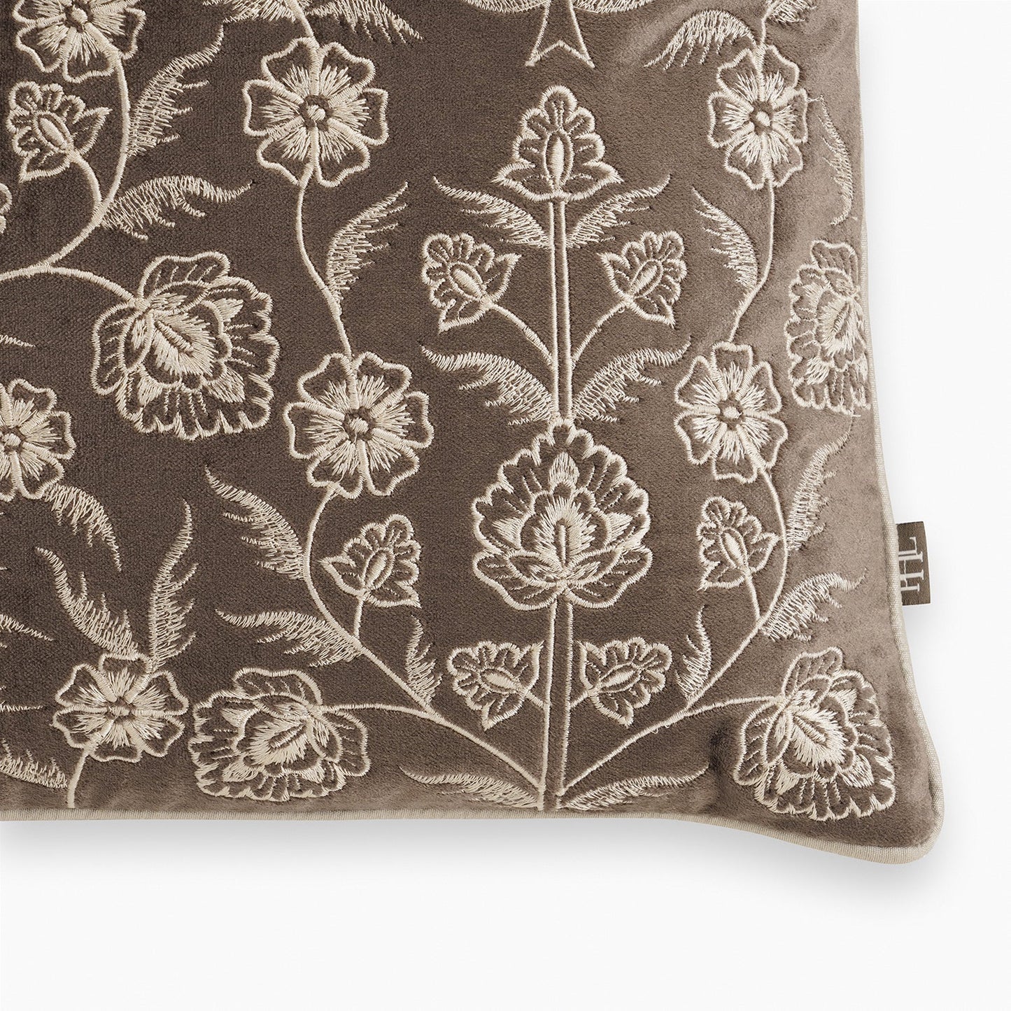 Dark Brown Floral Embroidered Rectangle Cushion Cover