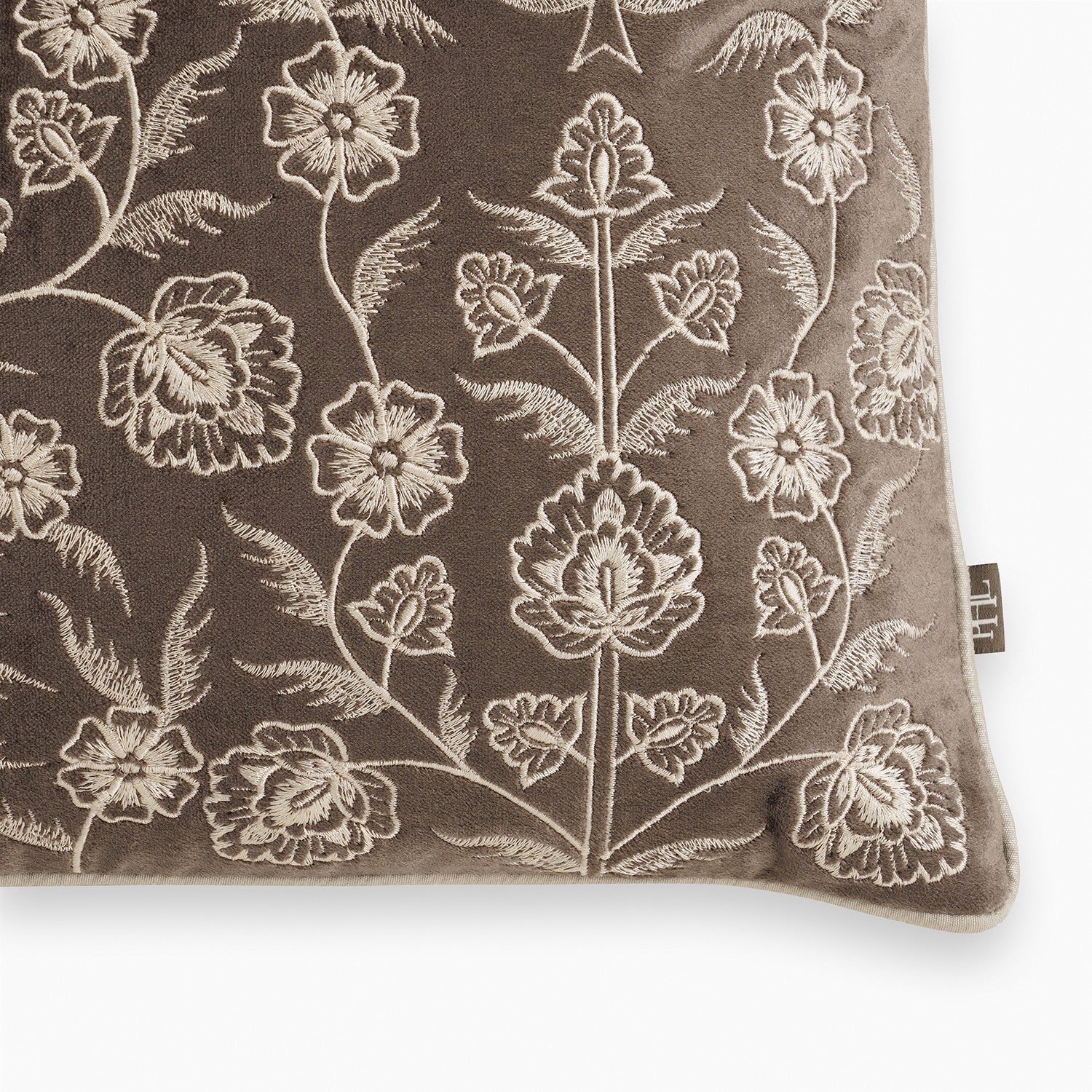Dark Brown Floral Embroidered Rectangle Cushion Cover