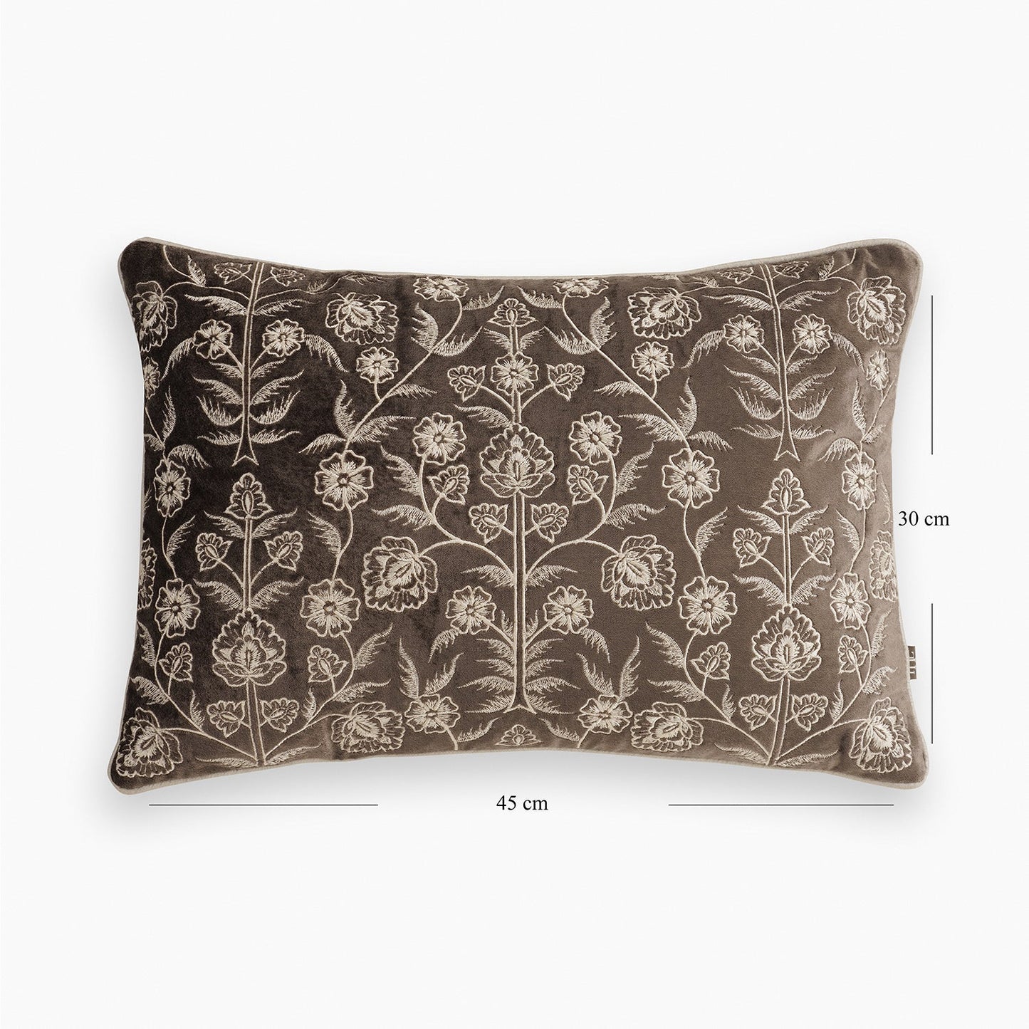 Dark Brown Floral Embroidered Rectangle Cushion Cover