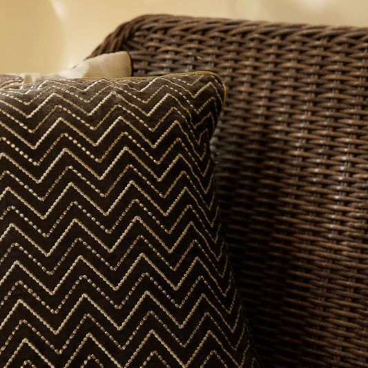 Brown Zig Zag Threadwork Square Cushion Cover
