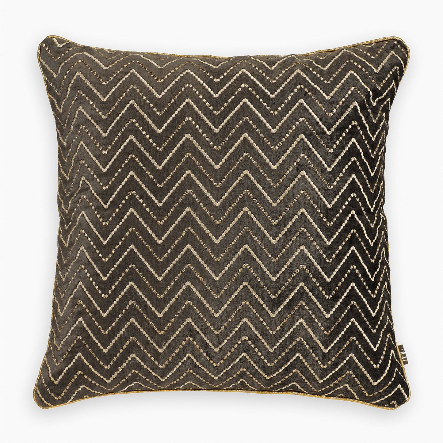 Brown Zig Zag Threadwork Square Cushion Cover