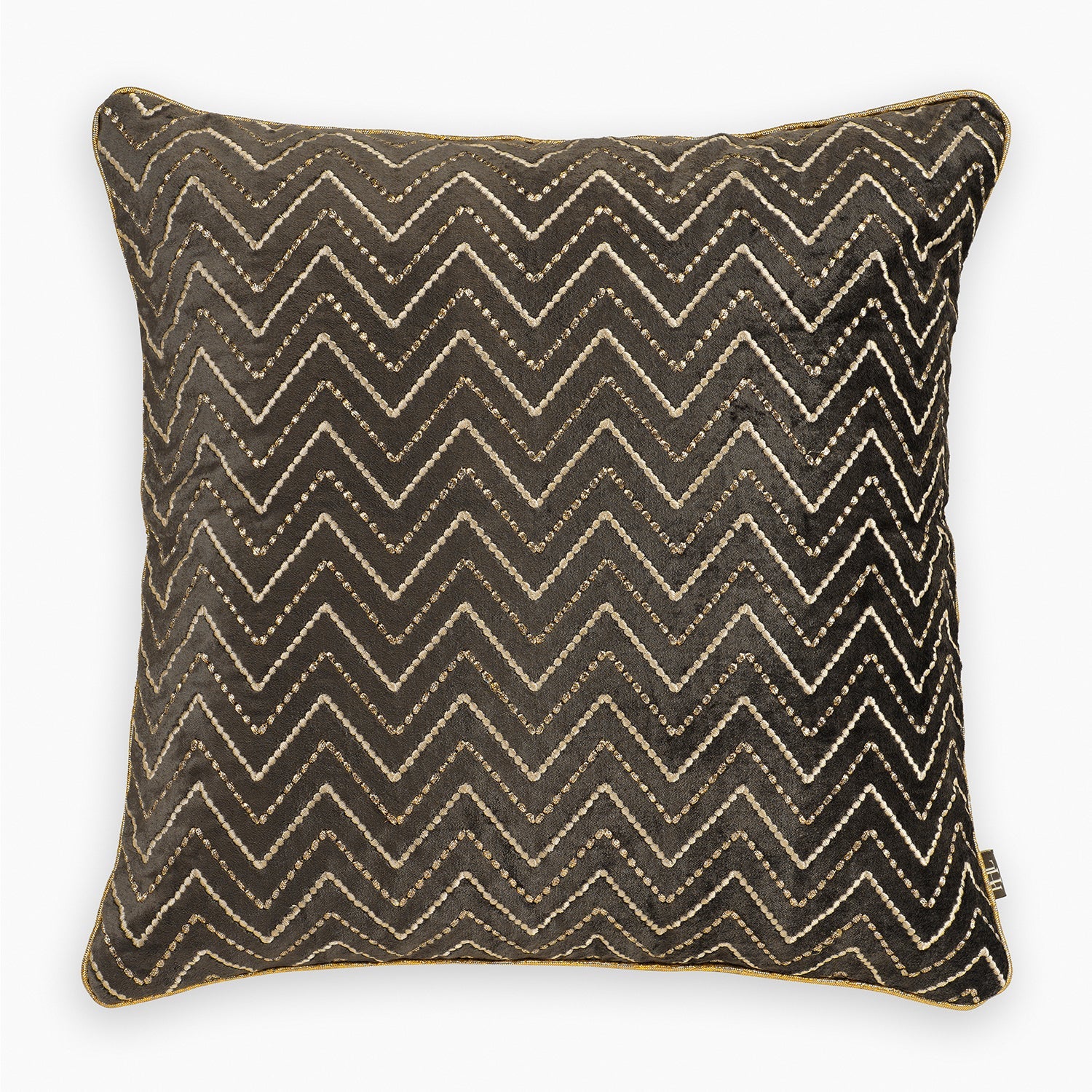 Brown Zig Zag Threadwork Square Cushion Cover