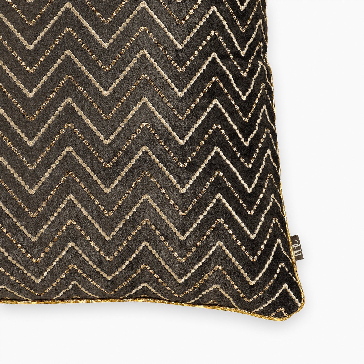 Brown Zig Zag Threadwork Square Cushion Cover