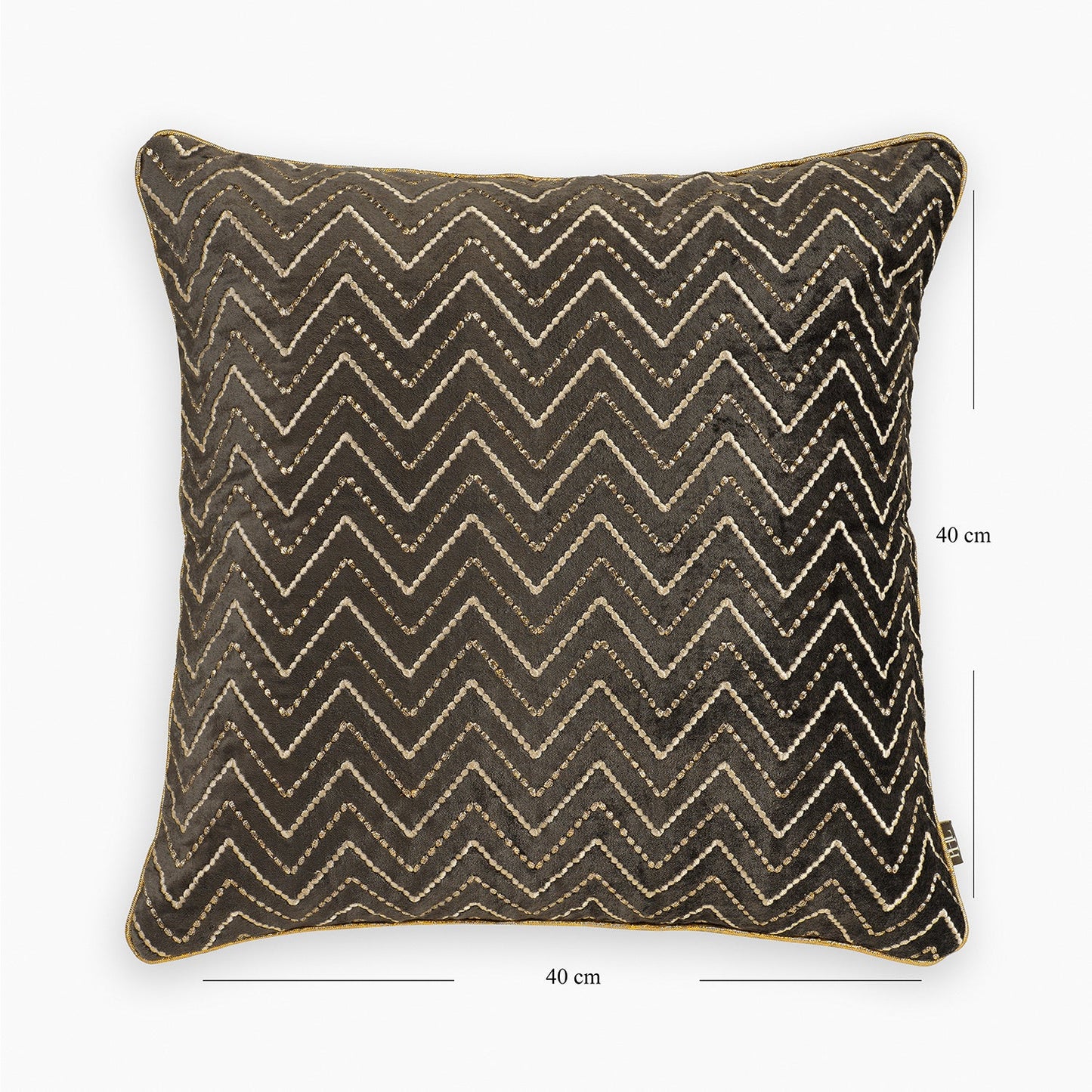 Brown Zig Zag Threadwork Square Cushion Cover