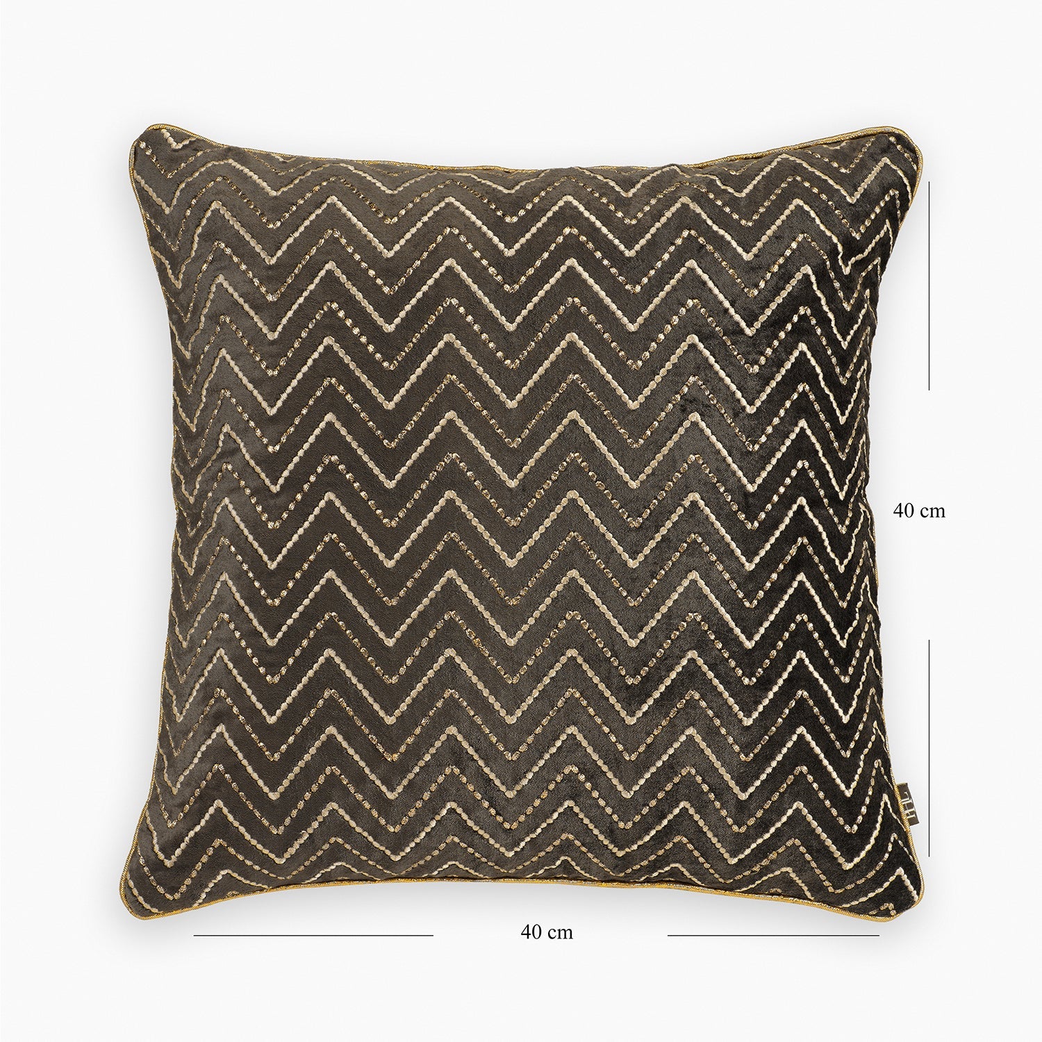 Brown Zig Zag Threadwork Square Cushion Cover