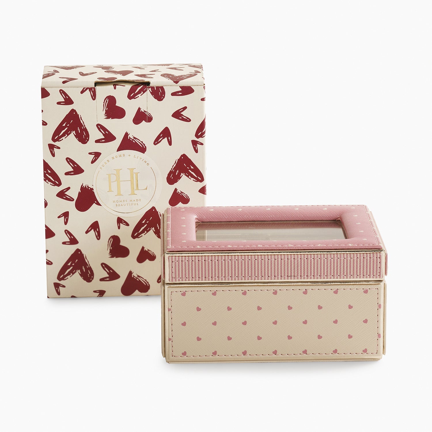 Pink & Ivory Printed 2 Compartment Faux Leather Watch Box