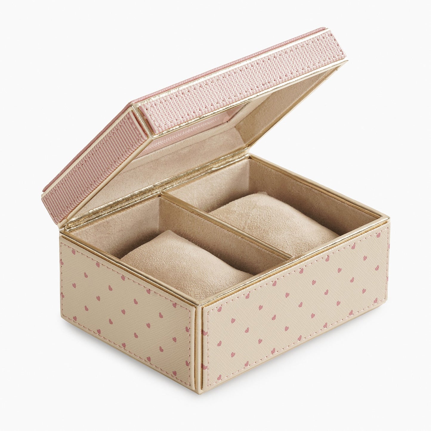 Pink & Ivory Printed 2 Compartment Faux Leather Watch Box