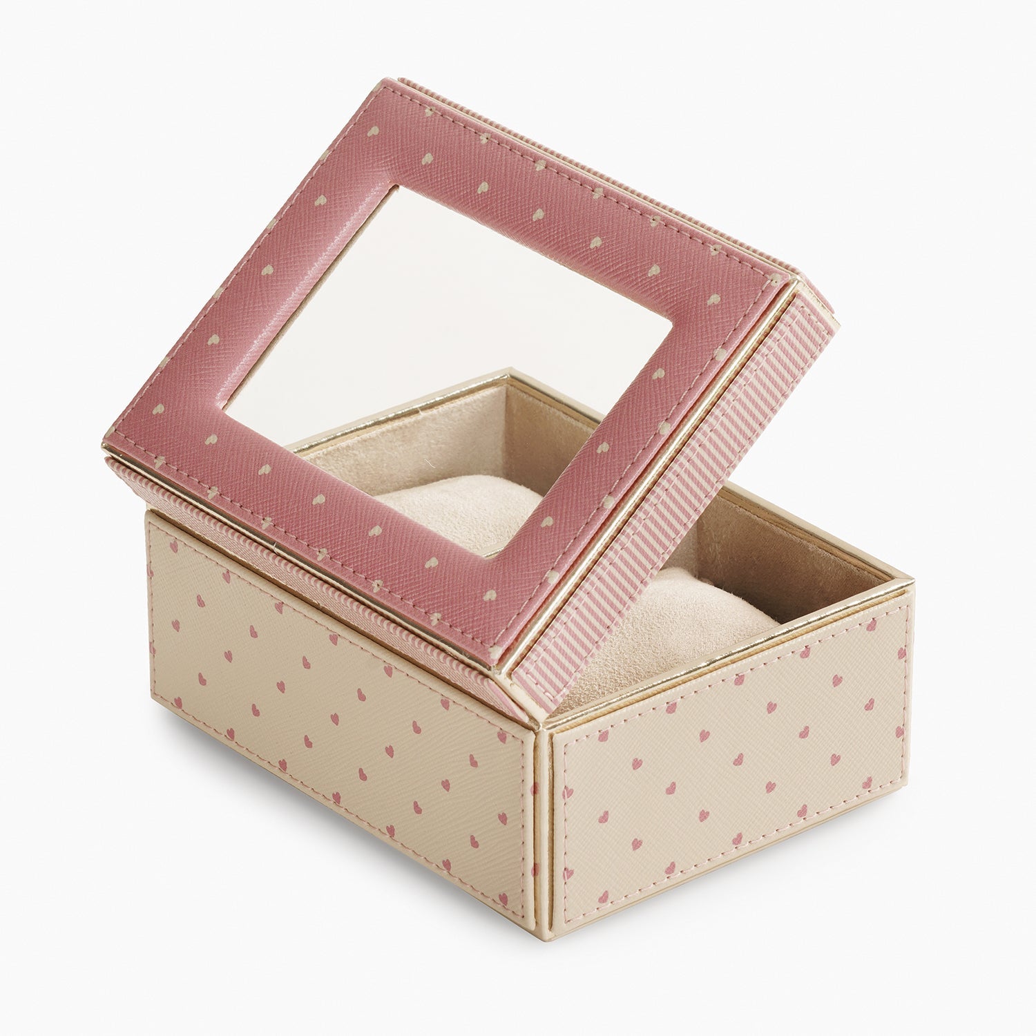 Pink & Ivory Printed 2 Compartment Faux Leather Watch Box