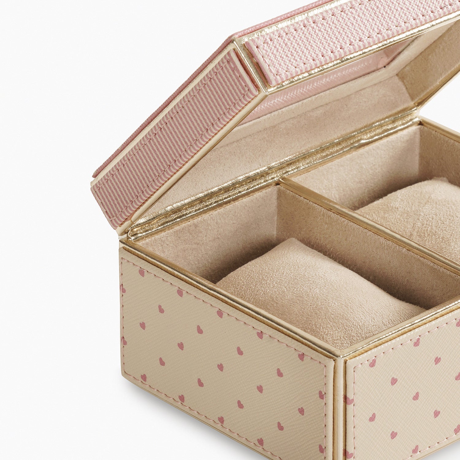 Pink & Ivory Printed 2 Compartment Faux Leather Watch Box