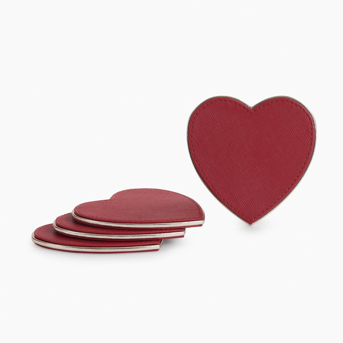 Set of 4 Red Faux Leather Heart Shaped Coasters