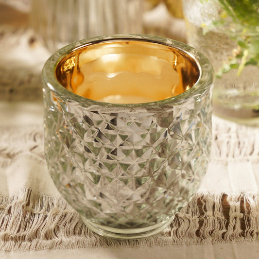 Silver Diamond Textured Tealight Holder - Large