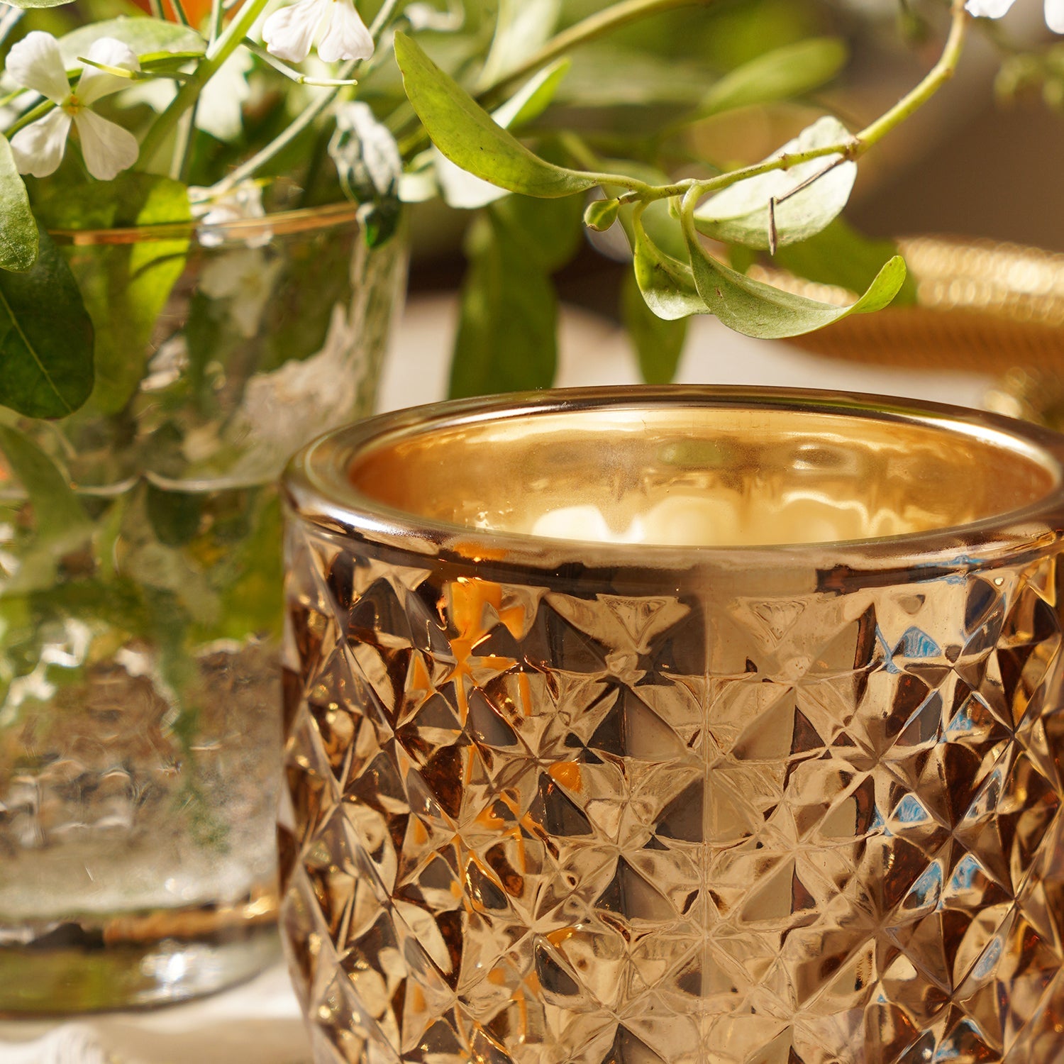 Light Amber Diamond Textured Tealight Holder - Large