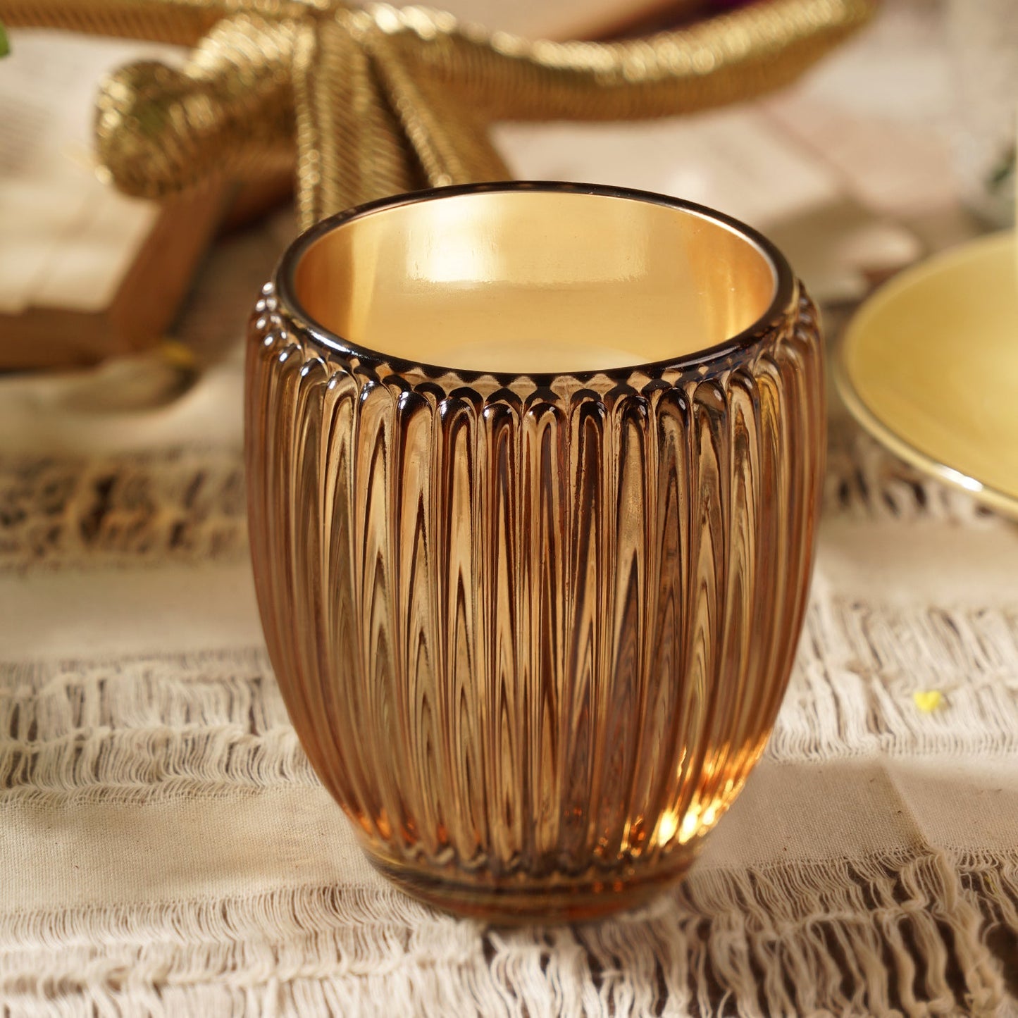 Light Amber Ribbed Texture Tealight Holder