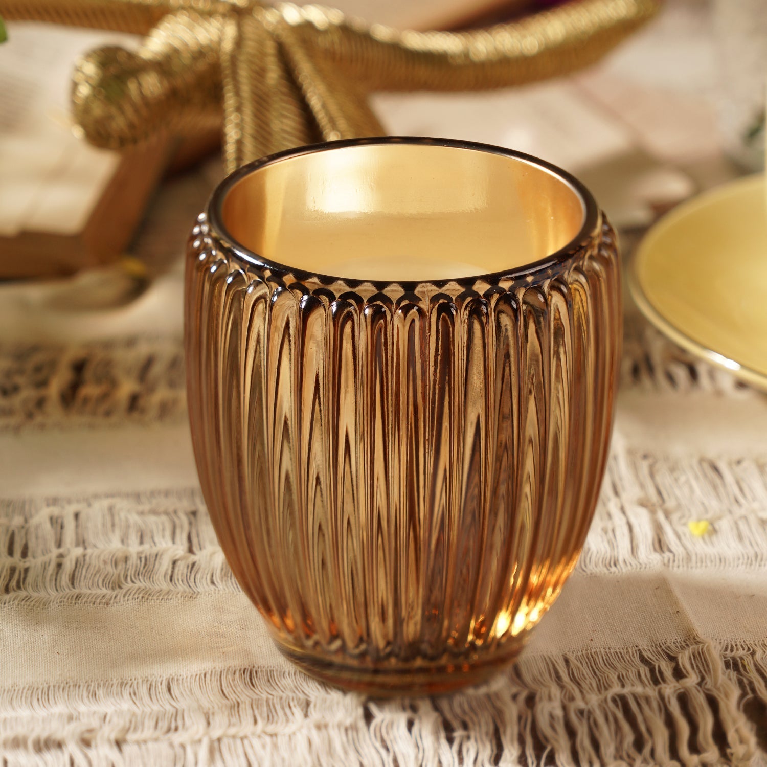 Light Amber Ribbed Texture Tealight Holder