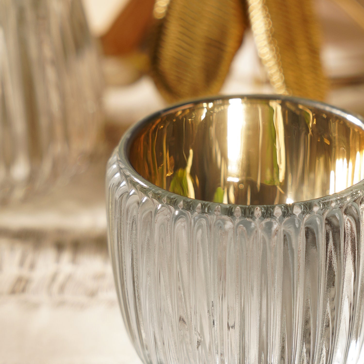 Silver Ribbed Texture Tealight Holder