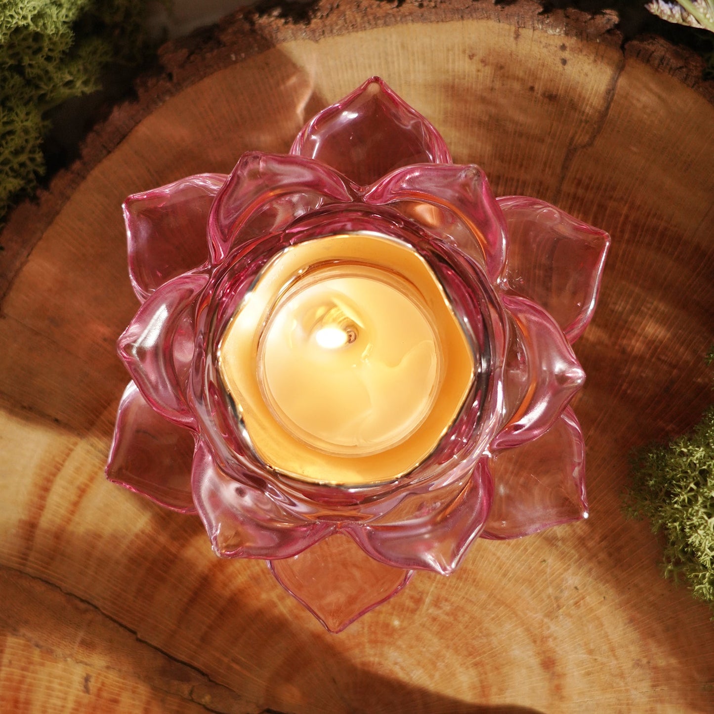 Pink Lotus Shaped Glass Tealight Holder