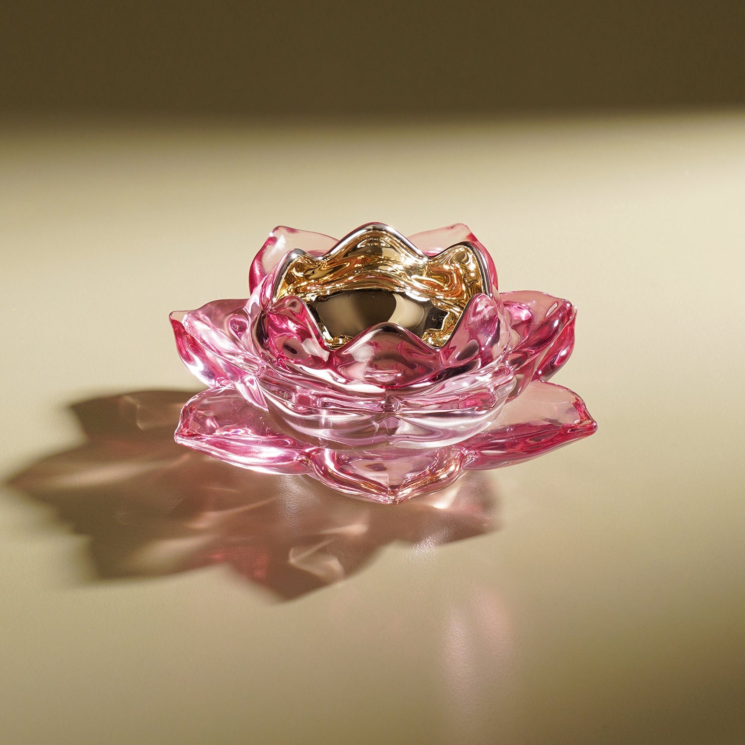 Pink Lotus Shaped Glass Tealight Holder