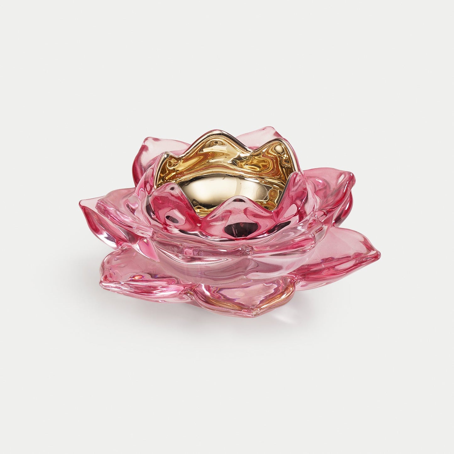 Pink Lotus Shaped Glass Tealight Holder
