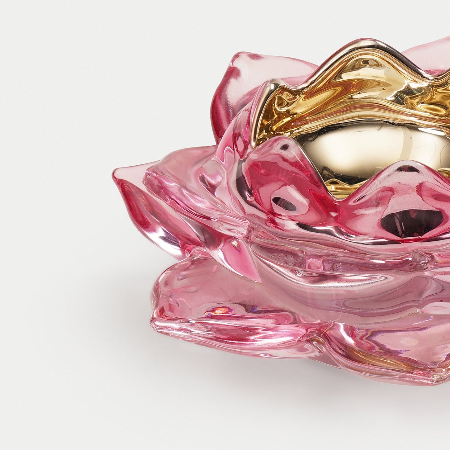 Pink Lotus Shaped Glass Tealight Holder