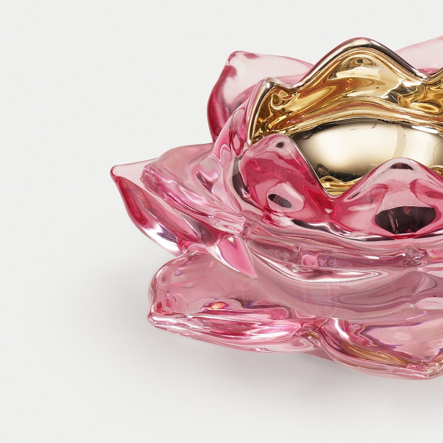 Pink Lotus Shaped Glass Tealight Holder