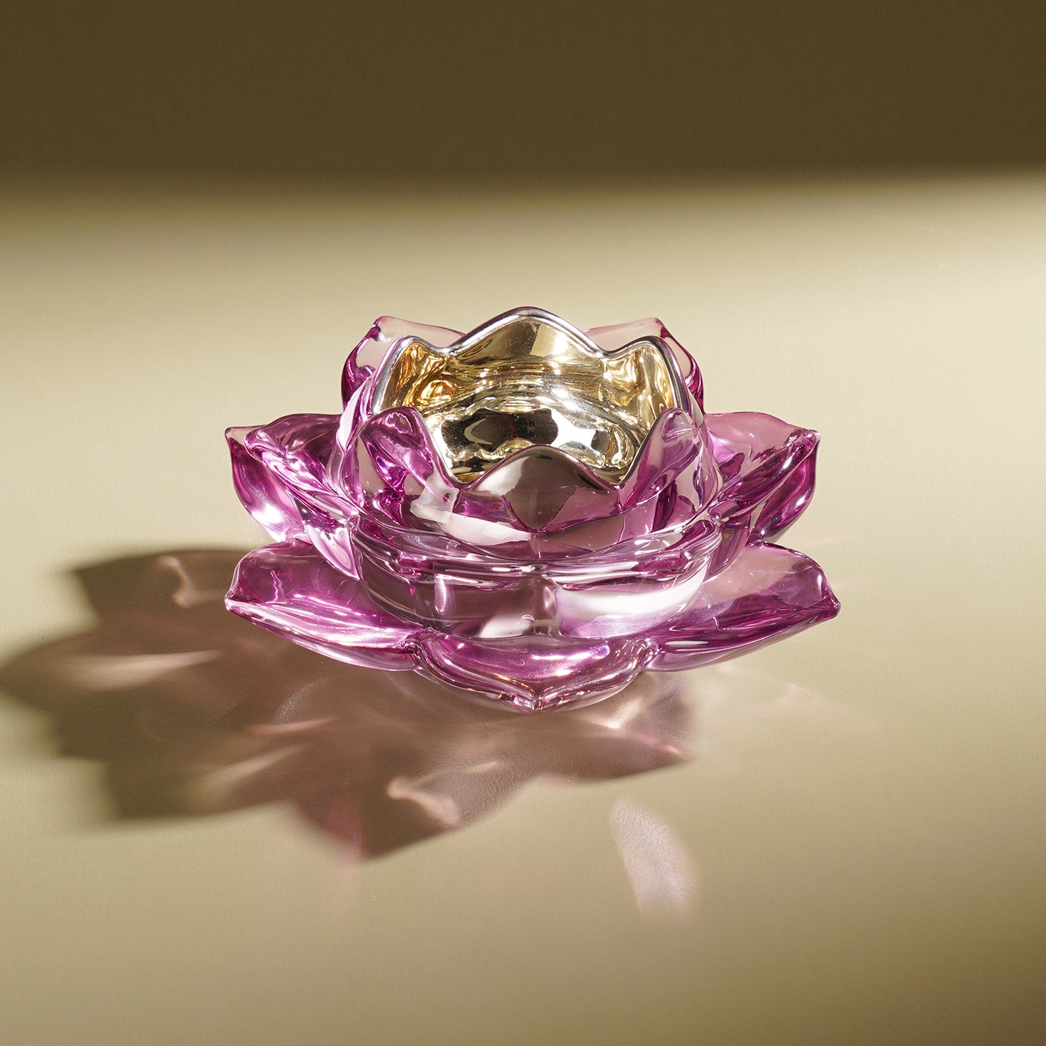 Lavender Lotus Shaped Glass Tealight Holder