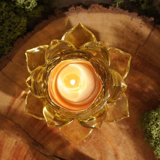 Light Amber Lotus Shaped Glass Tealight Holder