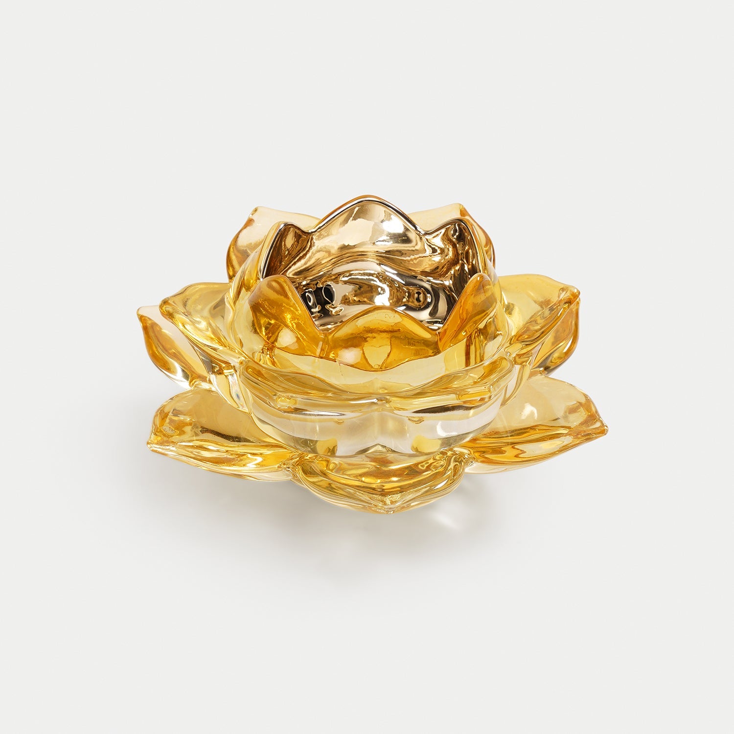Light Amber Lotus Shaped Glass Tealight Holder
