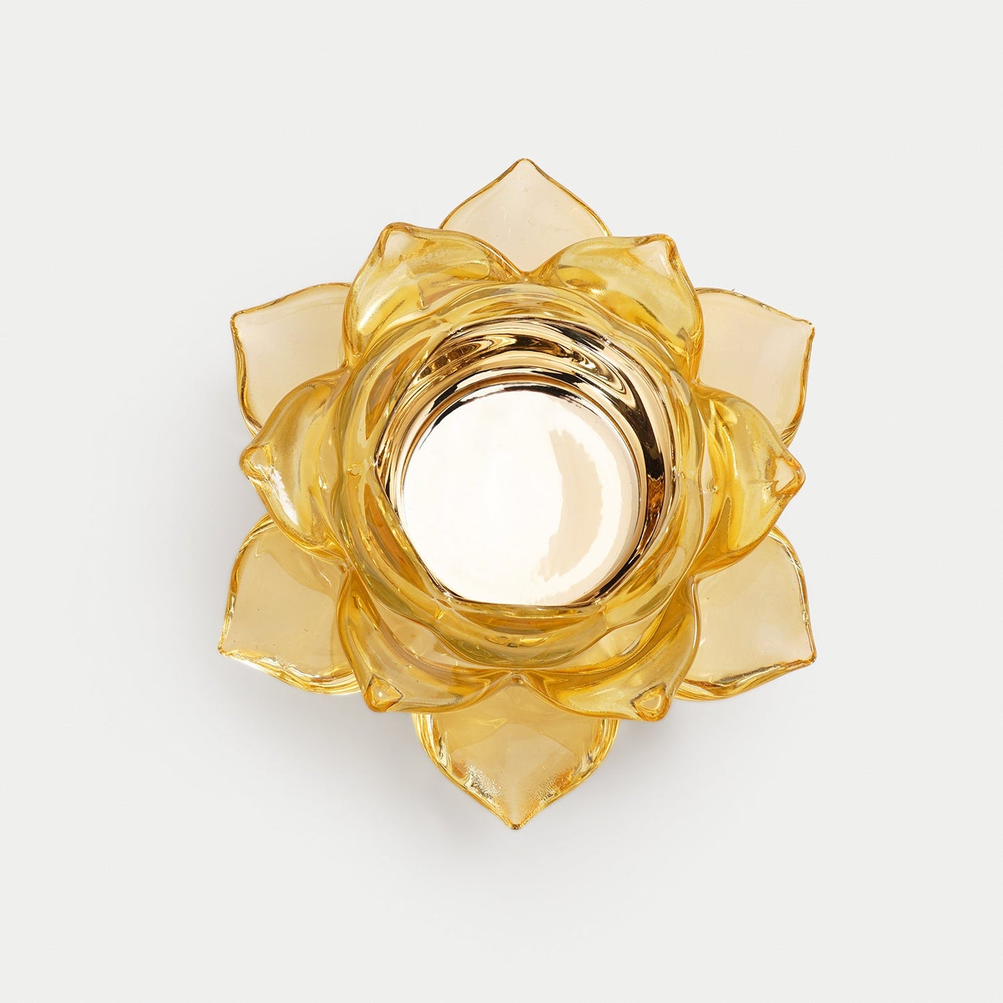 Light Amber Lotus Shaped Glass Tealight Holder