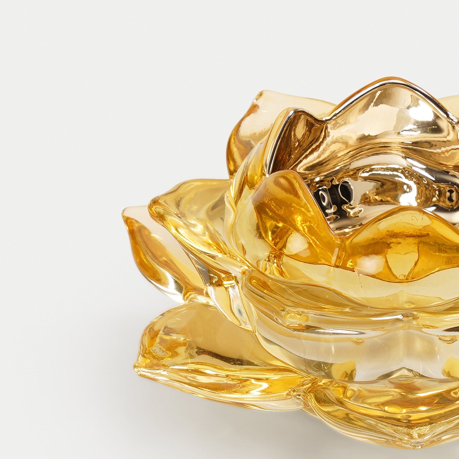 Light Amber Lotus Shaped Glass Tealight Holder