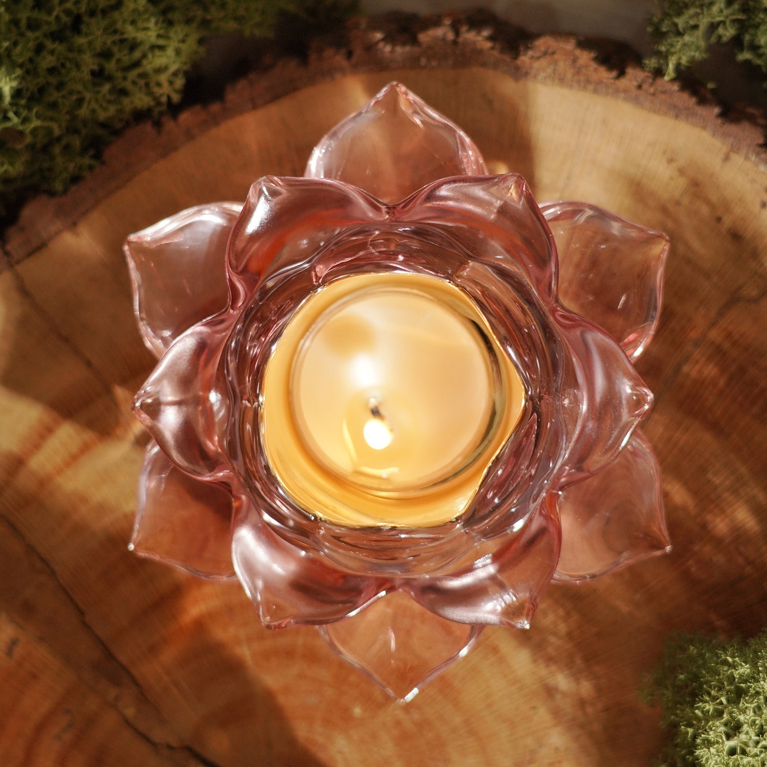 Light Pink Lotus Shaped Glass Tealight Holder