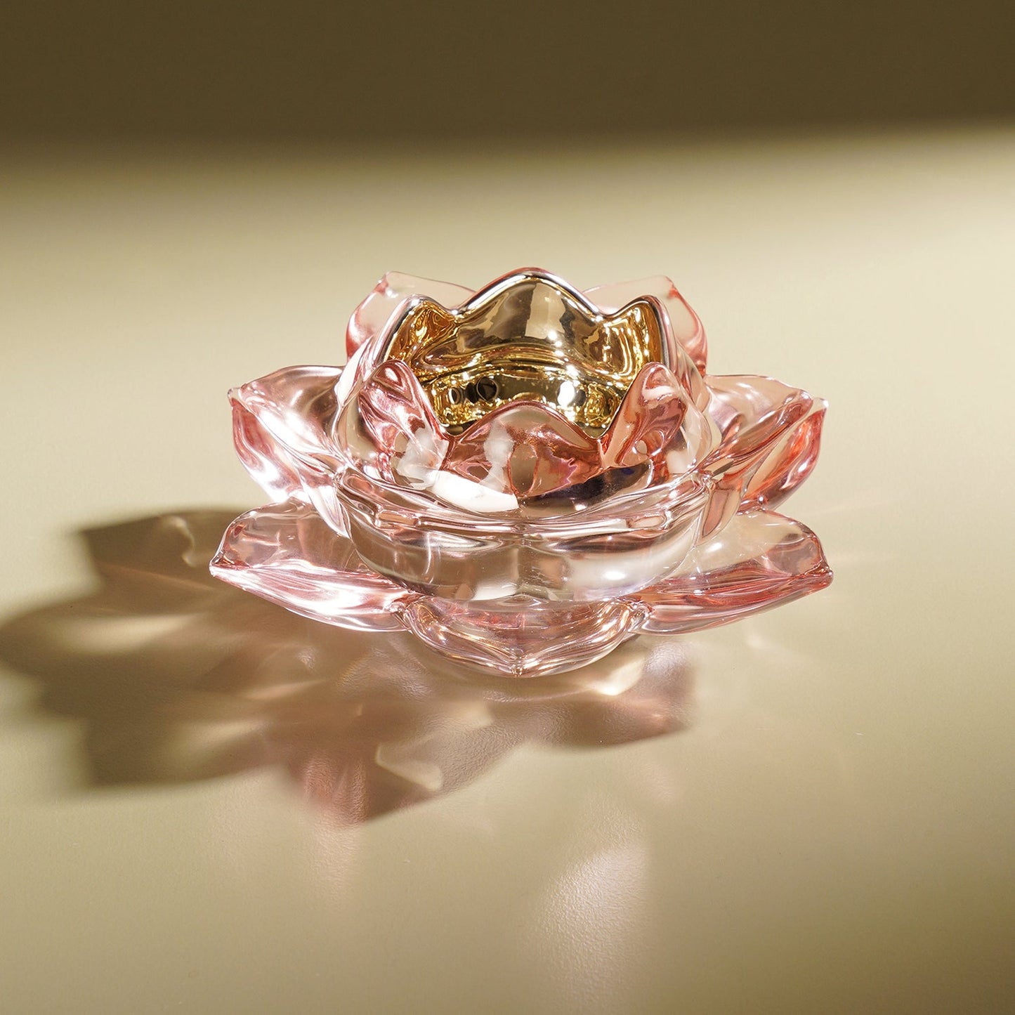 Light Pink Lotus Shaped Glass Tealight Holder