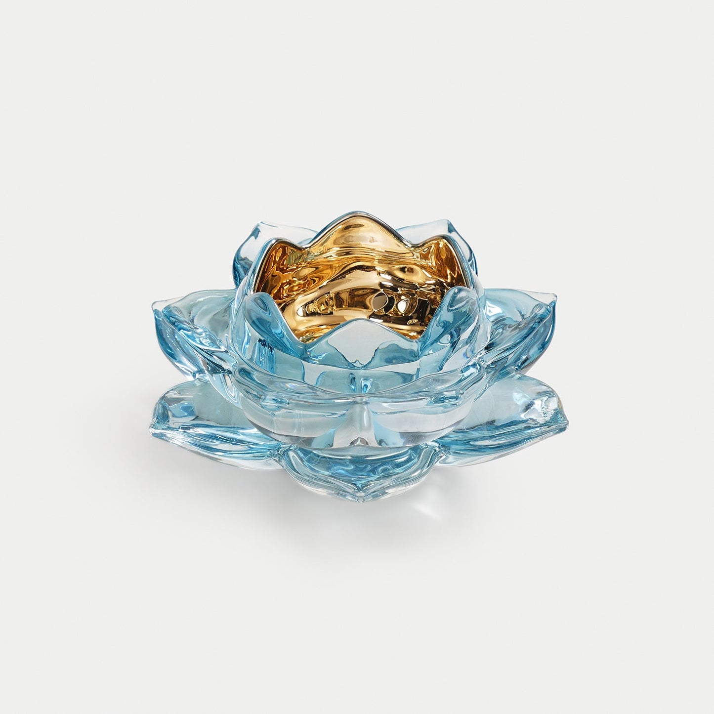 Light Blue Lotus Shaped Glass Tealight Holder