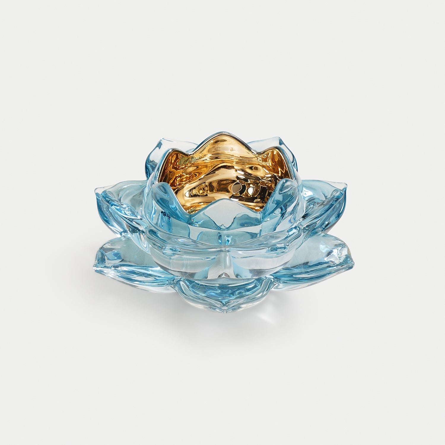 Light Blue Lotus Shaped Glass Tealight Holder