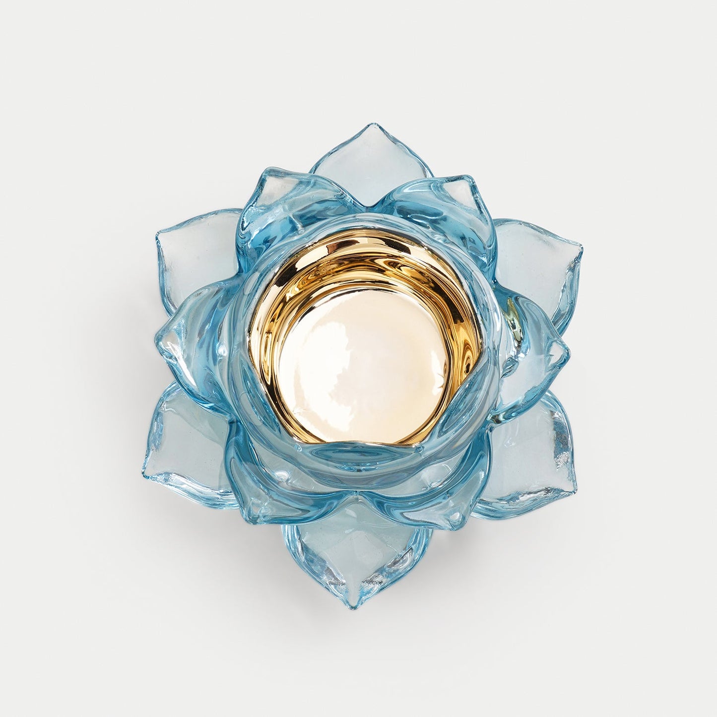 Light Blue Lotus Shaped Glass Tealight Holder