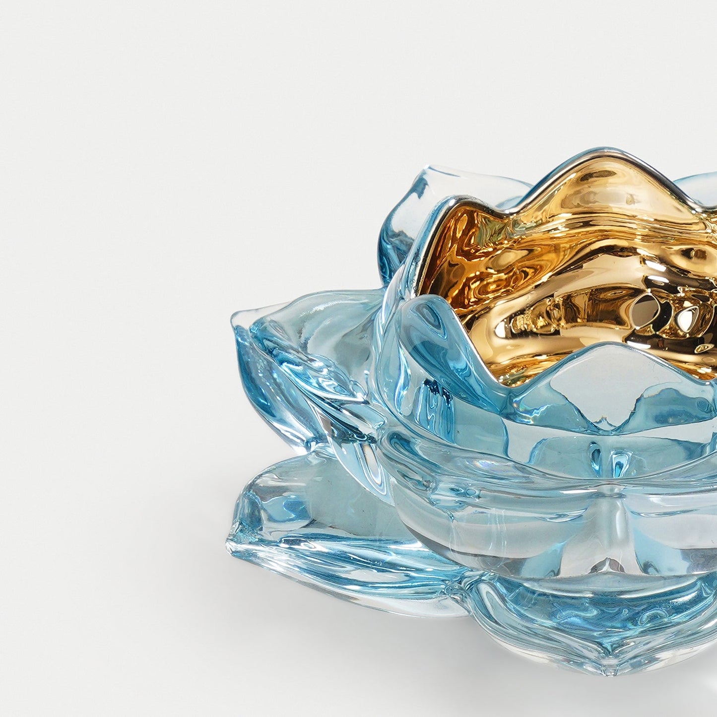 Light Blue Lotus Shaped Glass Tealight Holder
