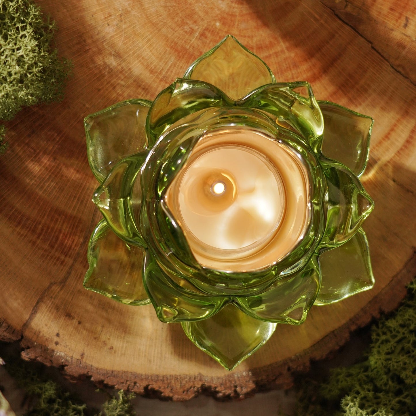 Green Lotus Shaped Glass Tealight Holder