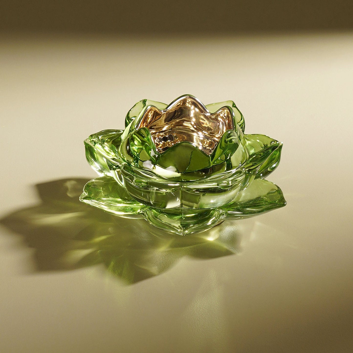 Green Lotus Shaped Glass Tealight Holder