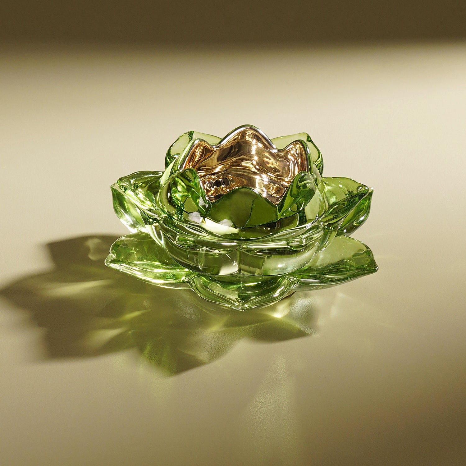 Green Lotus Shaped Glass Tealight Holder