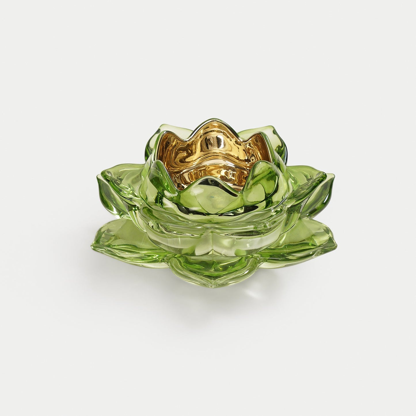 Green Lotus Shaped Glass Tealight Holder