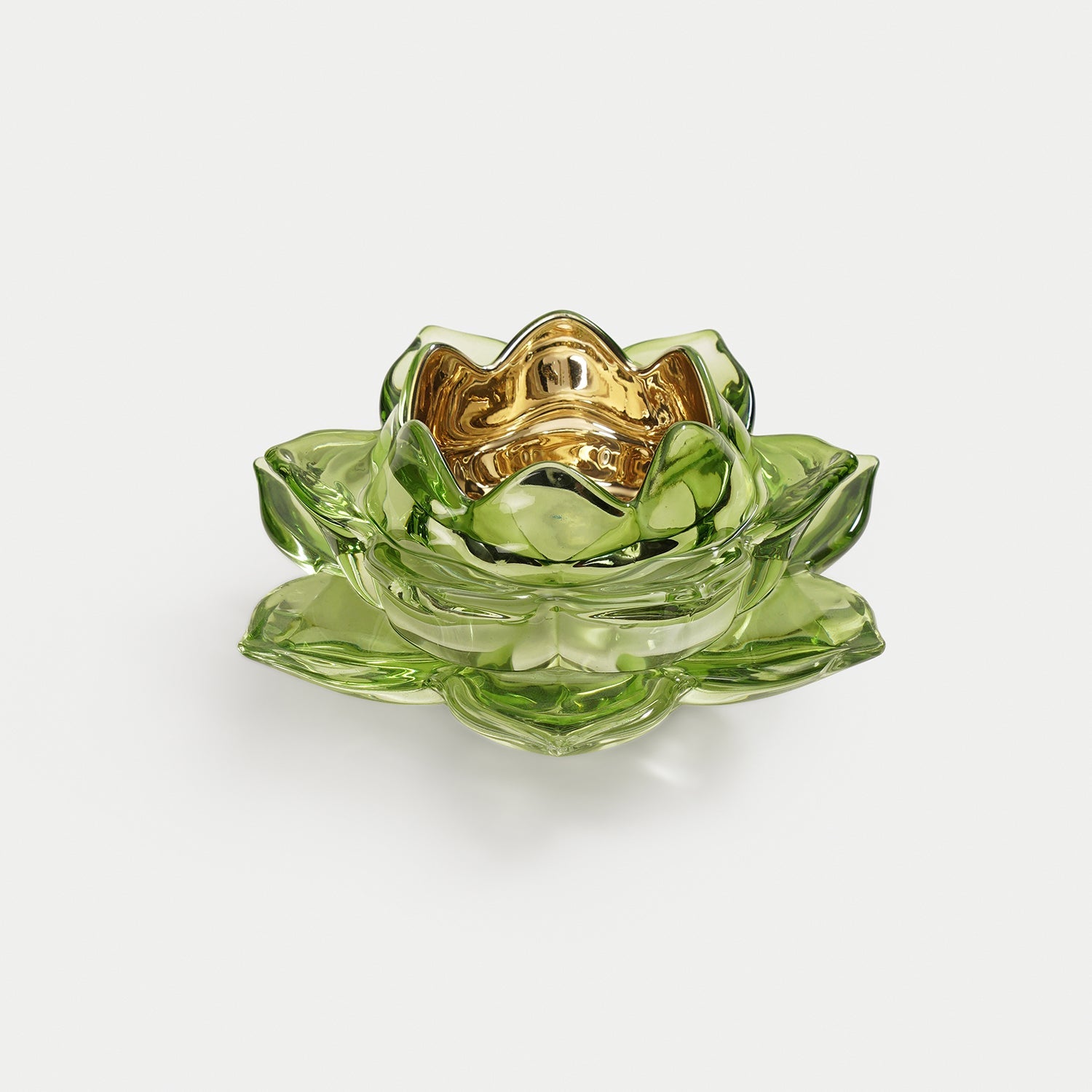 Green Lotus Shaped Glass Tealight Holder