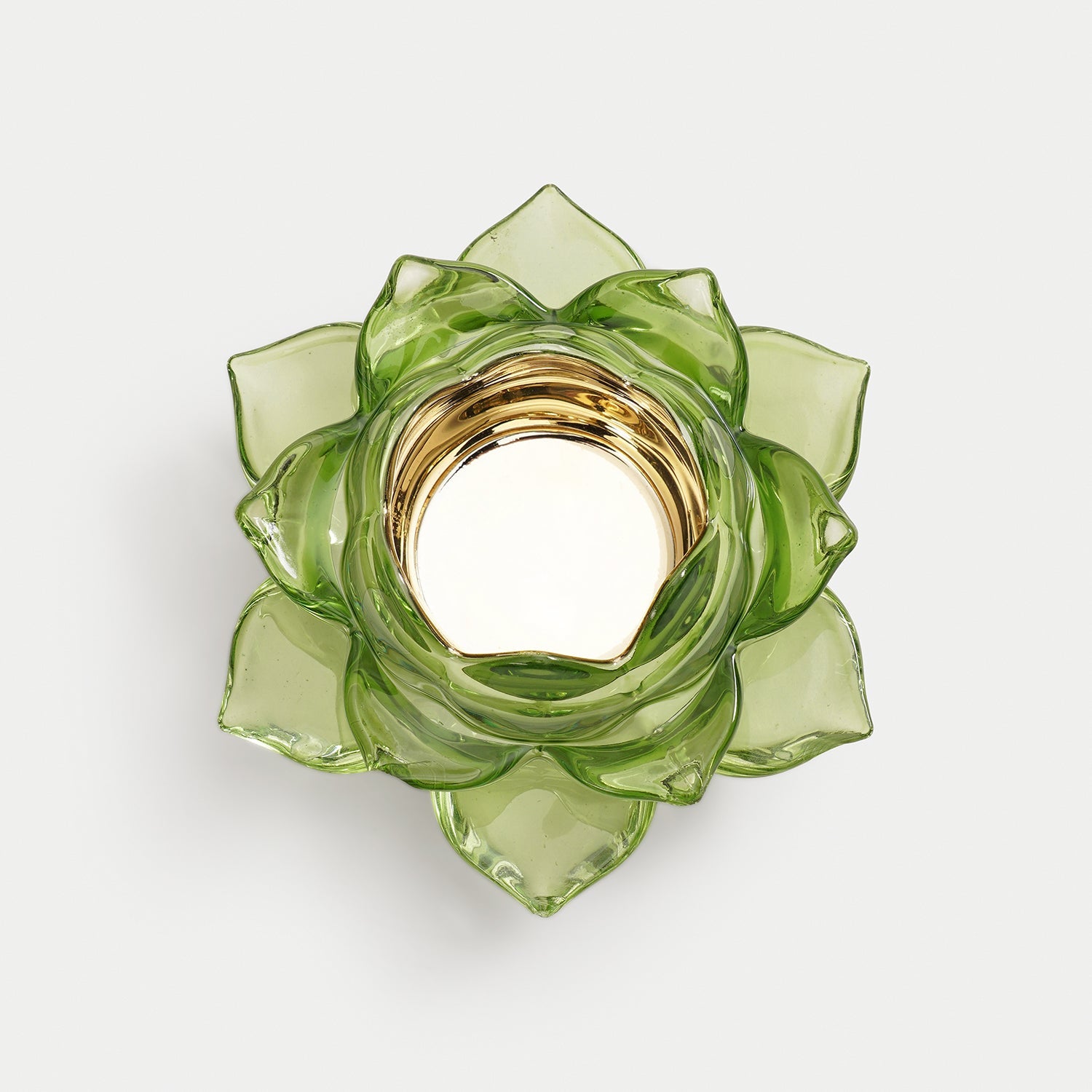 Green Lotus Shaped Glass Tealight Holder